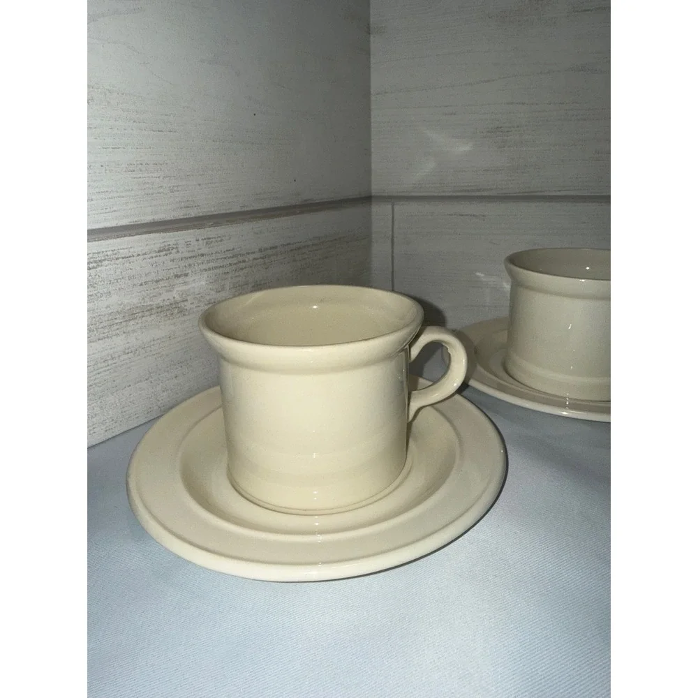 Homer Laughlin Ivory Ceramic Cup and Saucer‎ Set of 4 Vintage USA Creamware